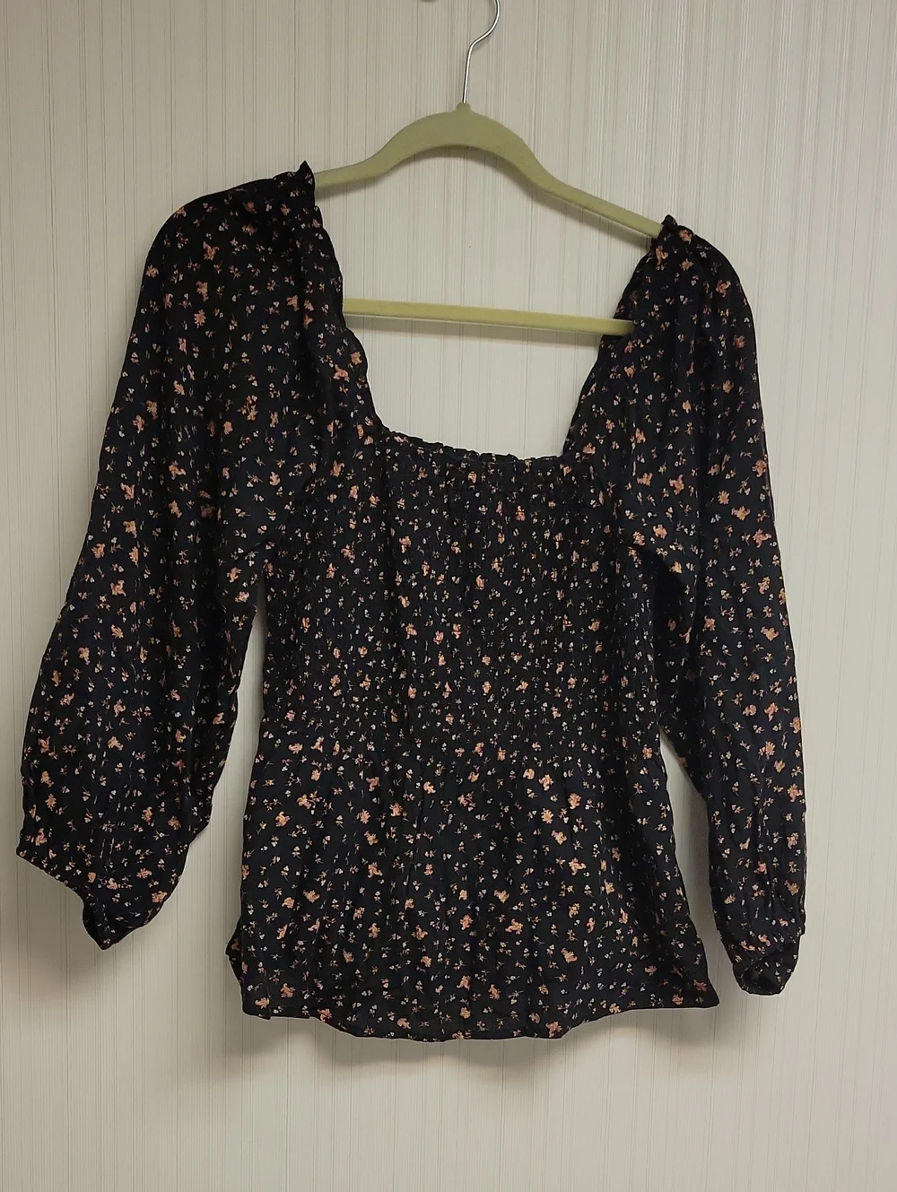 Madewell Georgette Lucie Floral Smocked Square-Neck Blouse Sz 4. Bubble Sleeve